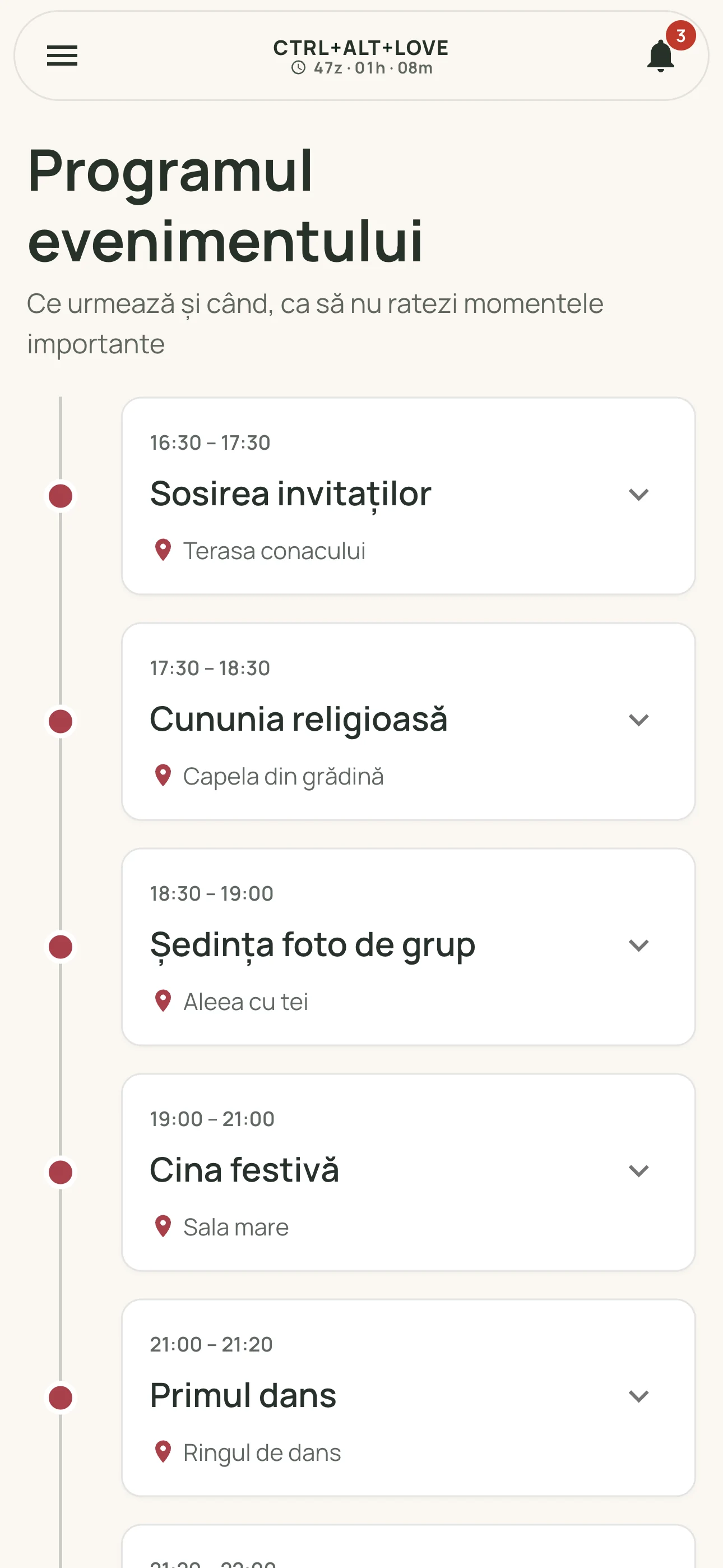 Programul nunții pe telefon, în aplicația CTRL-ALT-LOVE