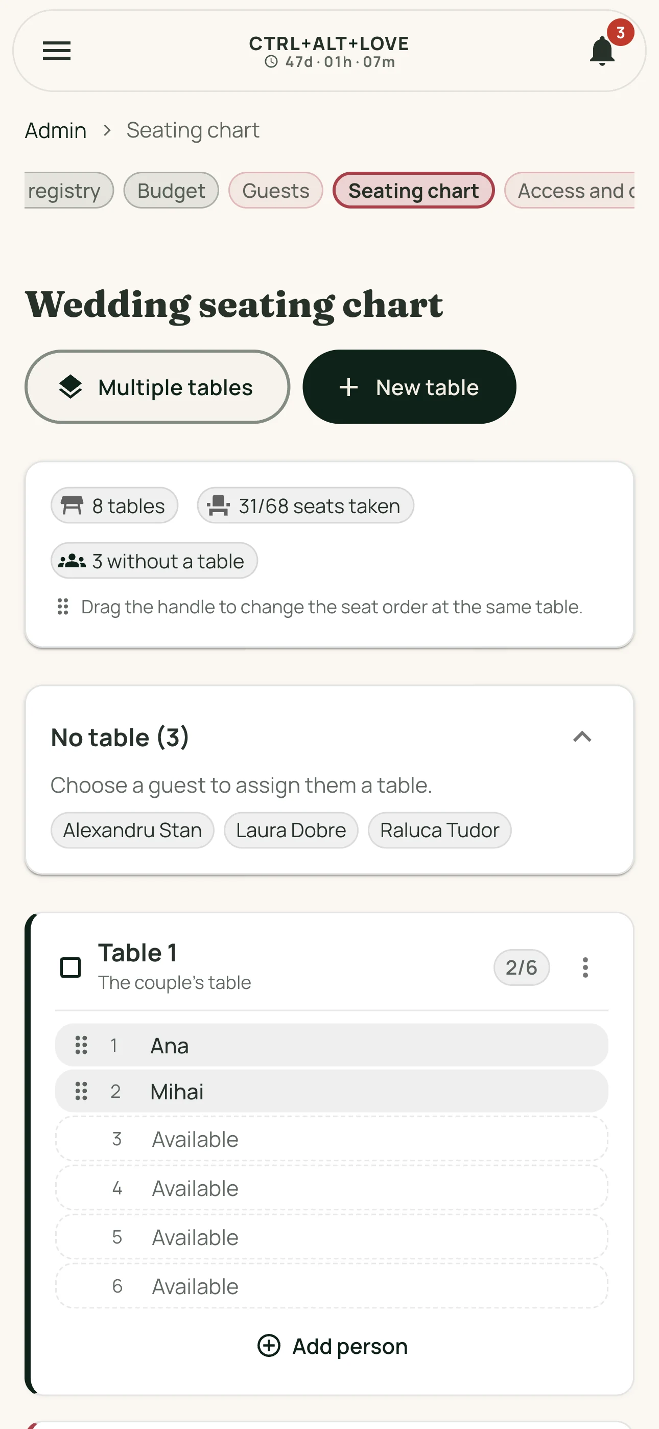 Wedding seating chart in CTRL-ALT-LOVE