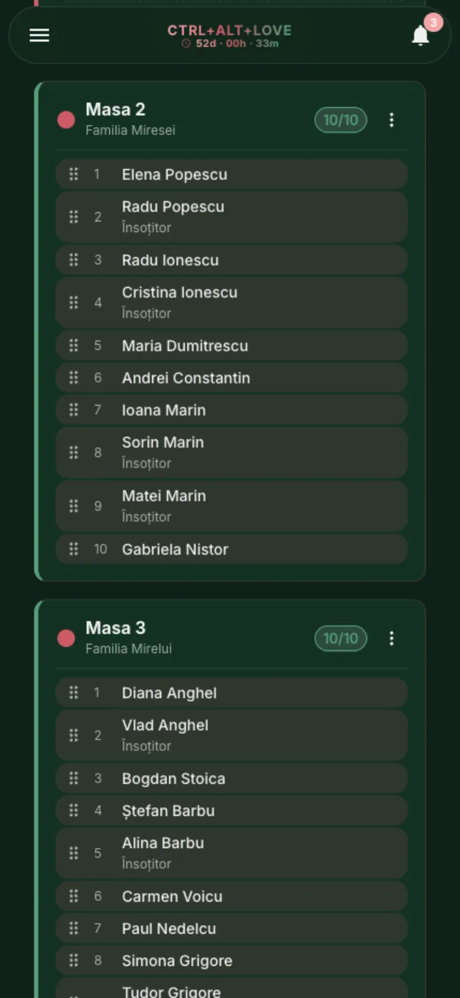 Plan de mese pentru nuntă în aplicația CTRL-ALT-LOVE
